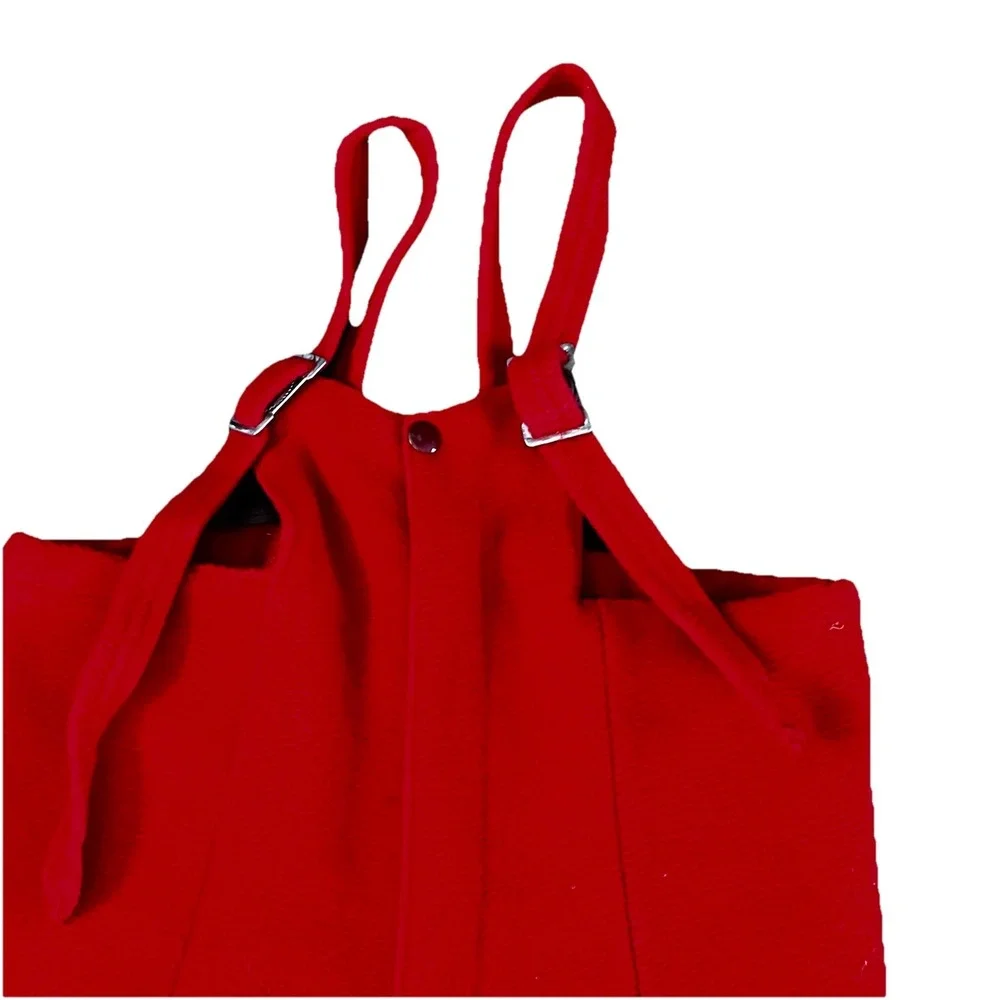 Vintage Suspender Pants Red Wool Leather Stirrups Boys Girls 2-3 Snow Riding 50s